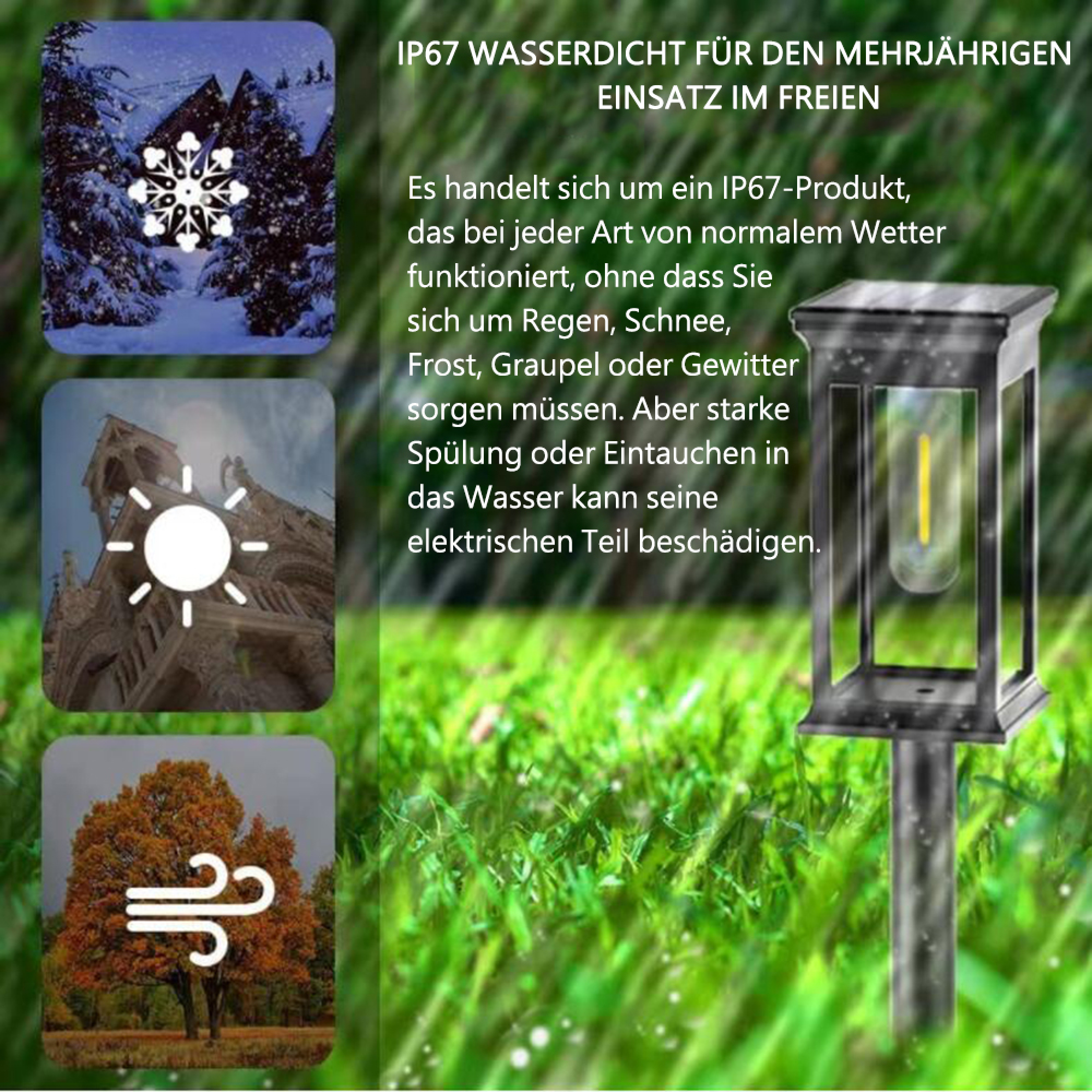 IP67 Wasserdichtes Produkt für den Außeneinsatz bei jedem Wetter.