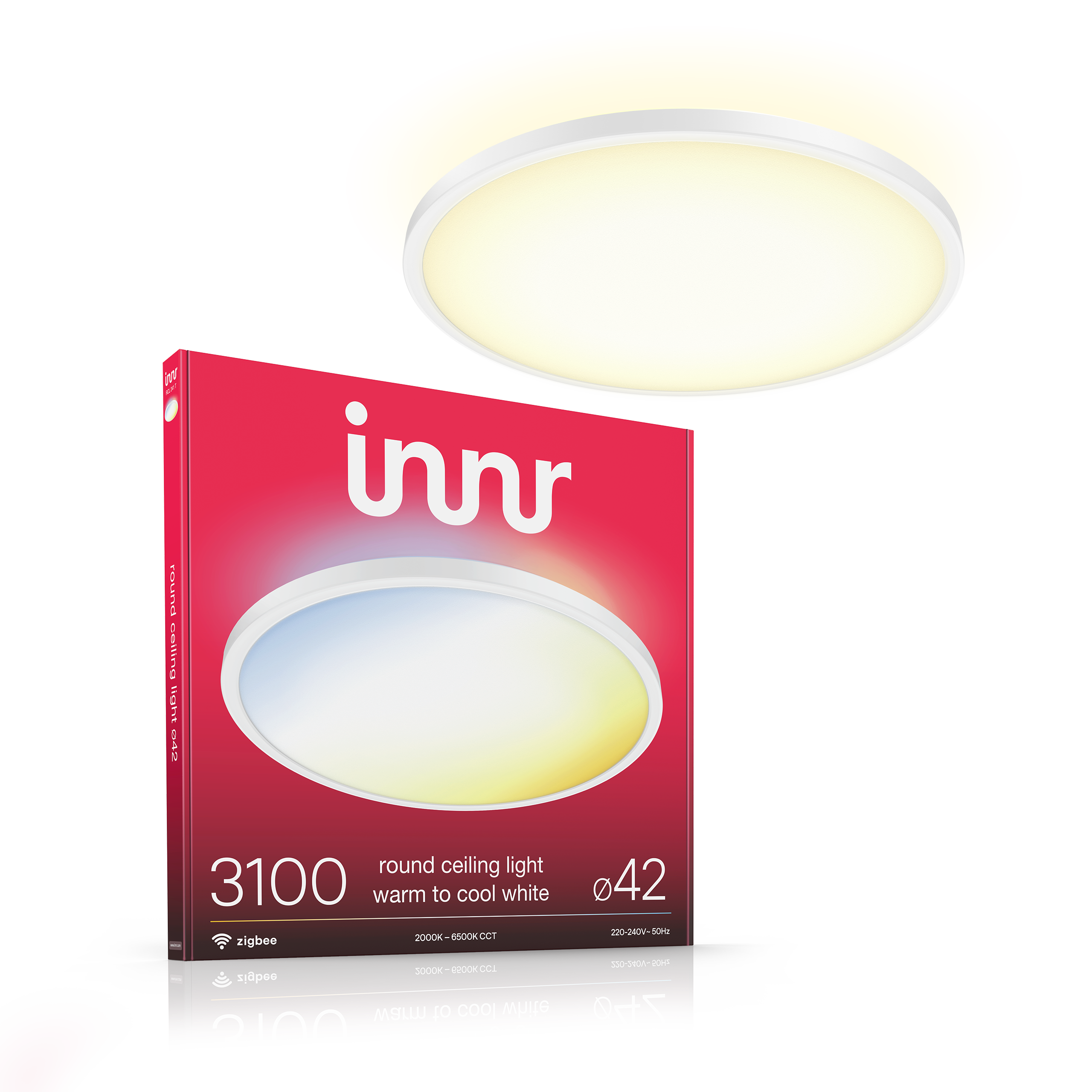 Een ronde plafondlamp met 3100 lumen en 42cm diameter.