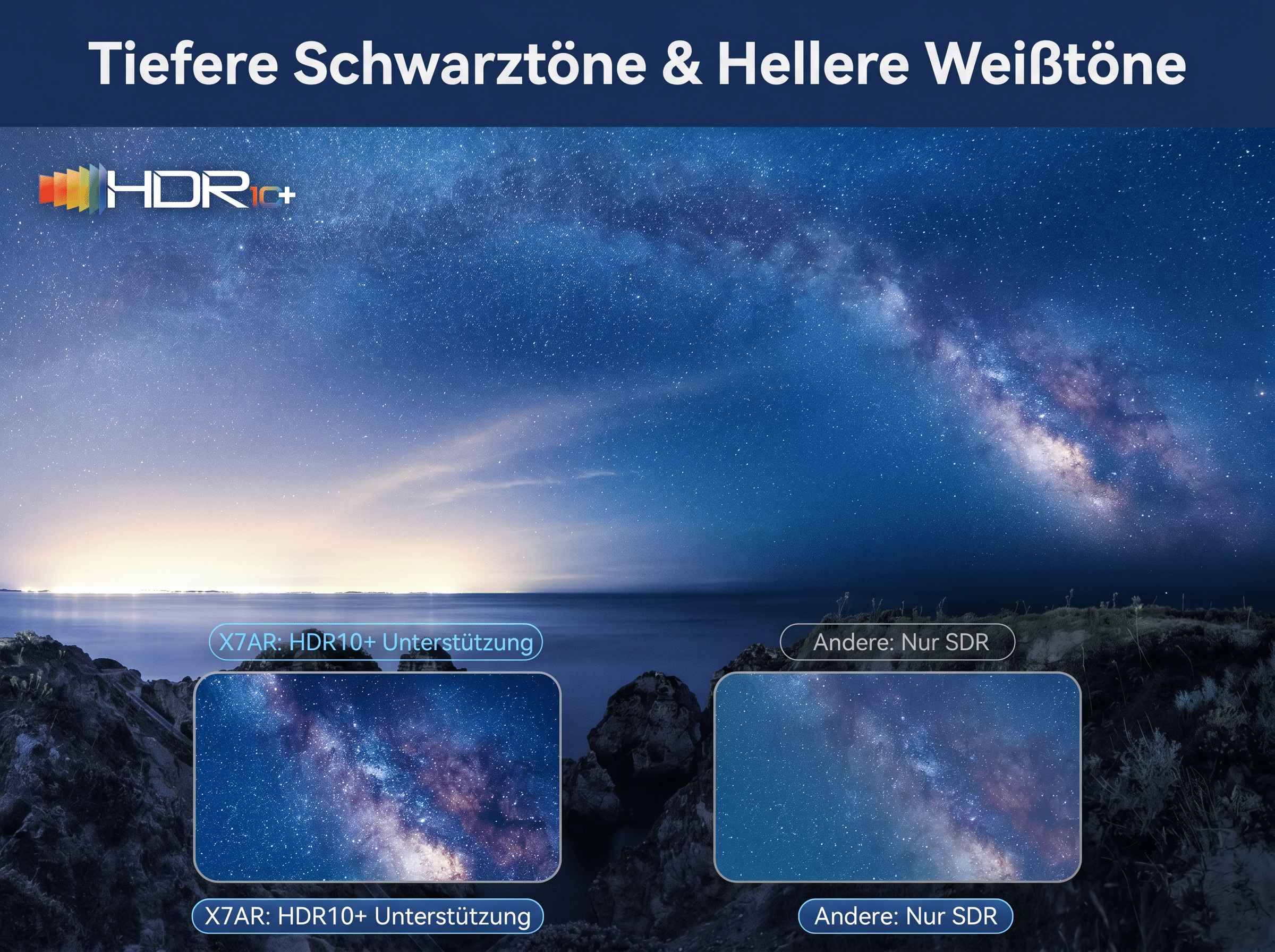 HDR10+ vs SDR Milky Way comparison. Deeper blacks, brighter whites.