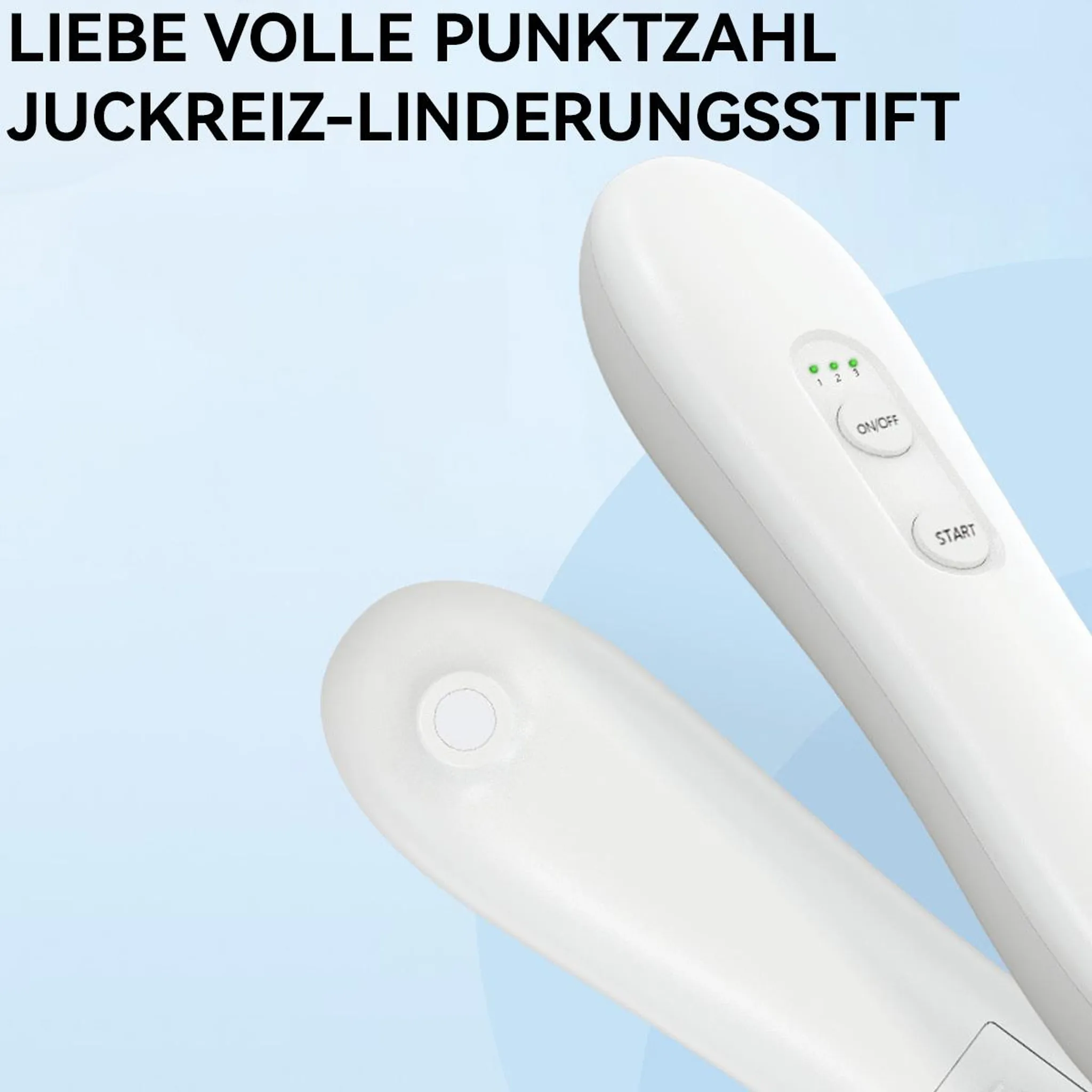 Zwei weiße Geräte mit Knöpfen und Lichtern auf blauem Hintergrund.