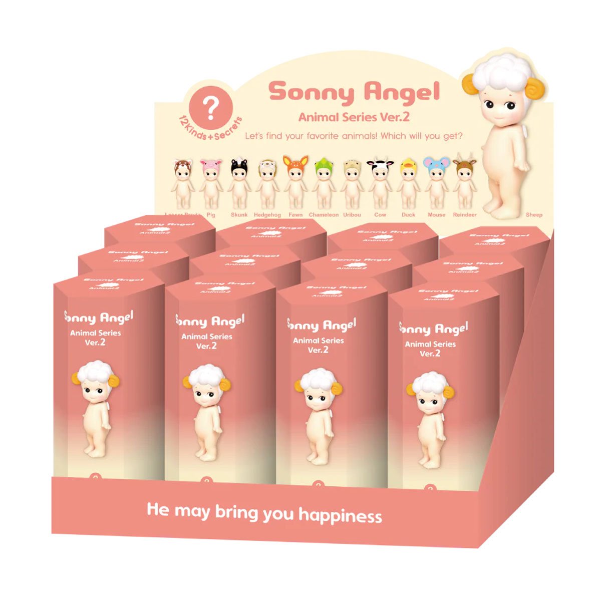 Sonny Angel Tierfiguren in Schaf-Verpackungen, vorne mit Schaf-Figur.