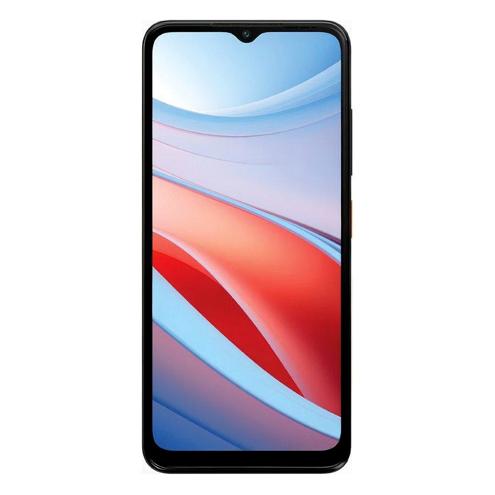 Czarny smartfon wyświetlający abstrakcyjną, kolorową tapetę na ekranie.