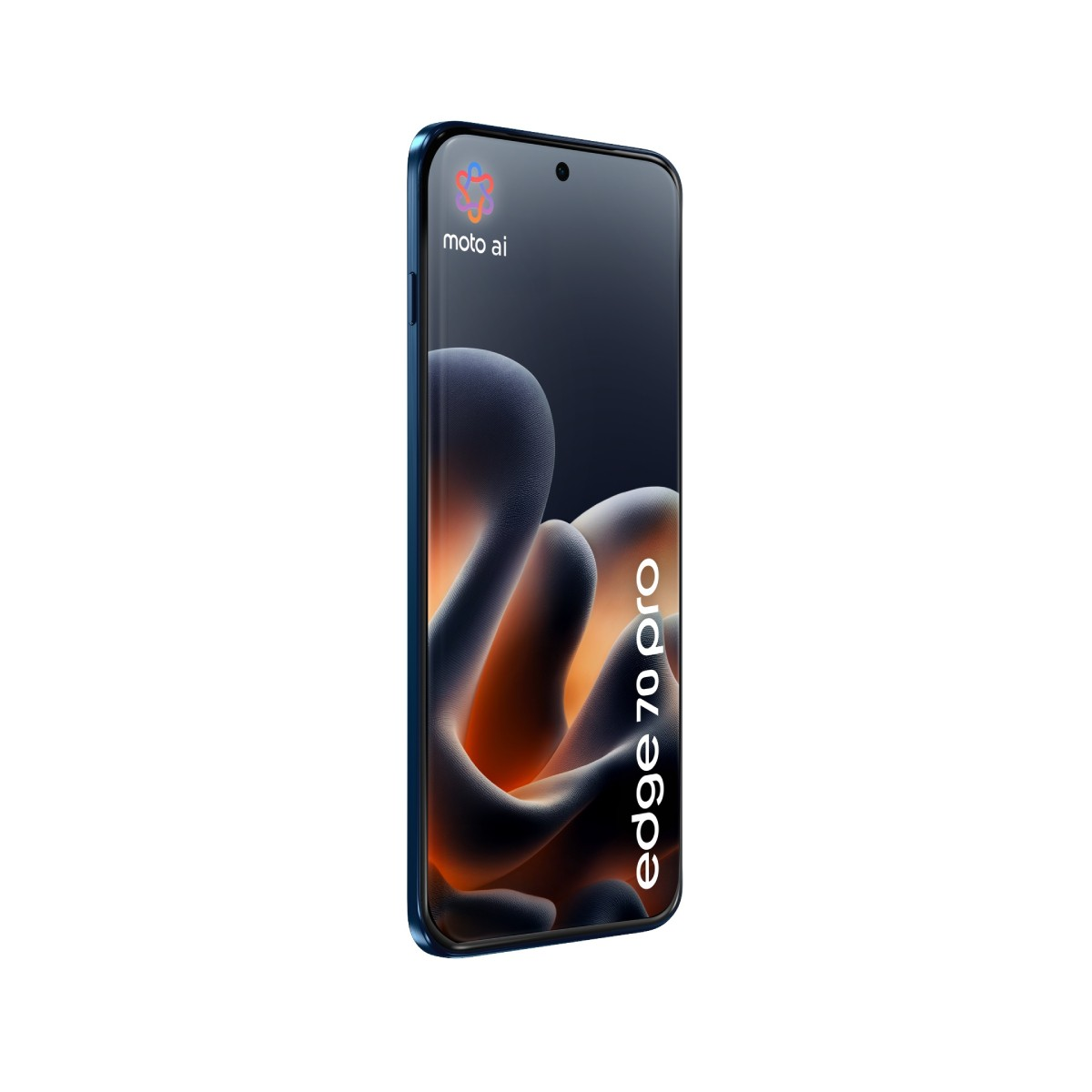 Uno smartphone blu con la scritta 'edge 70 pro' e il logo 'moto ai'.