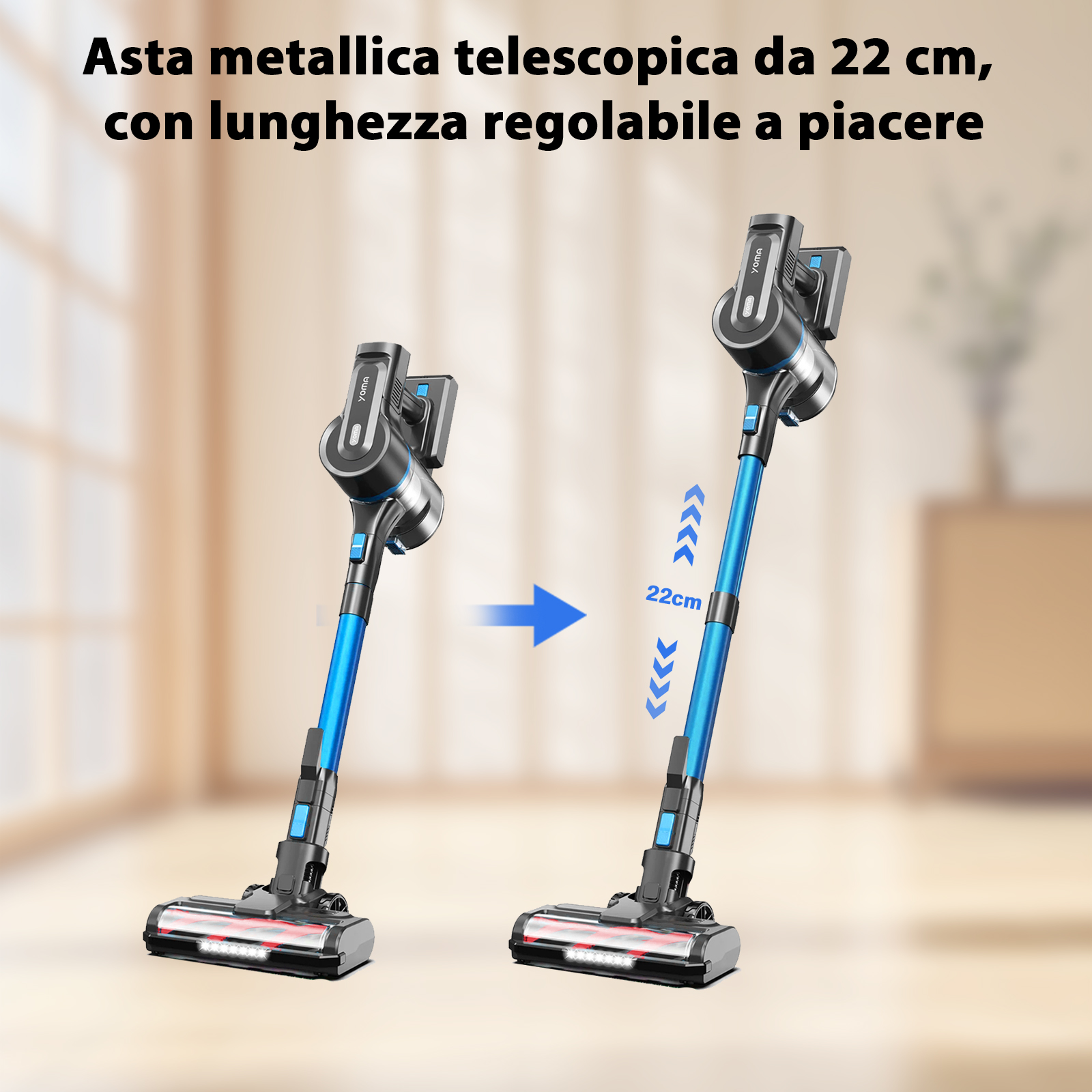 Un'asta metallica telescopica a lunghezza regolabile, 22 cm.