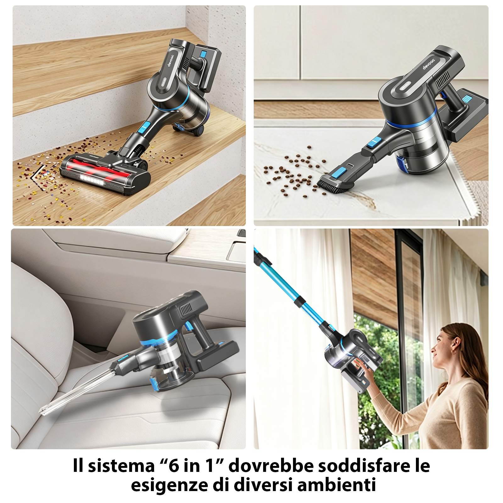 Aspirapolvere senza fili pulisce scale, pavimenti, auto e finestre.