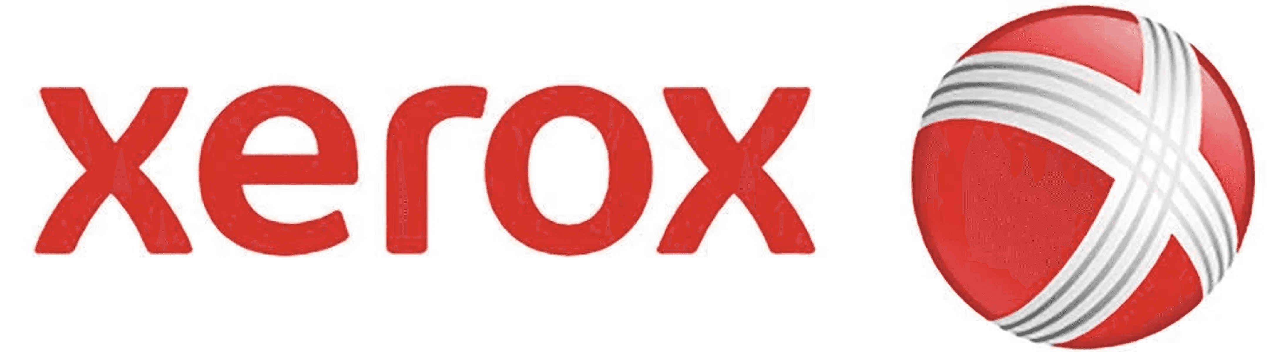 Il logo Xerox con testo rosso e un cerchio rosso con linee bianche.