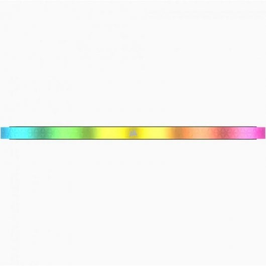 Un objeto estrecho y rectangular con colores del arcoíris y un logo triangular.