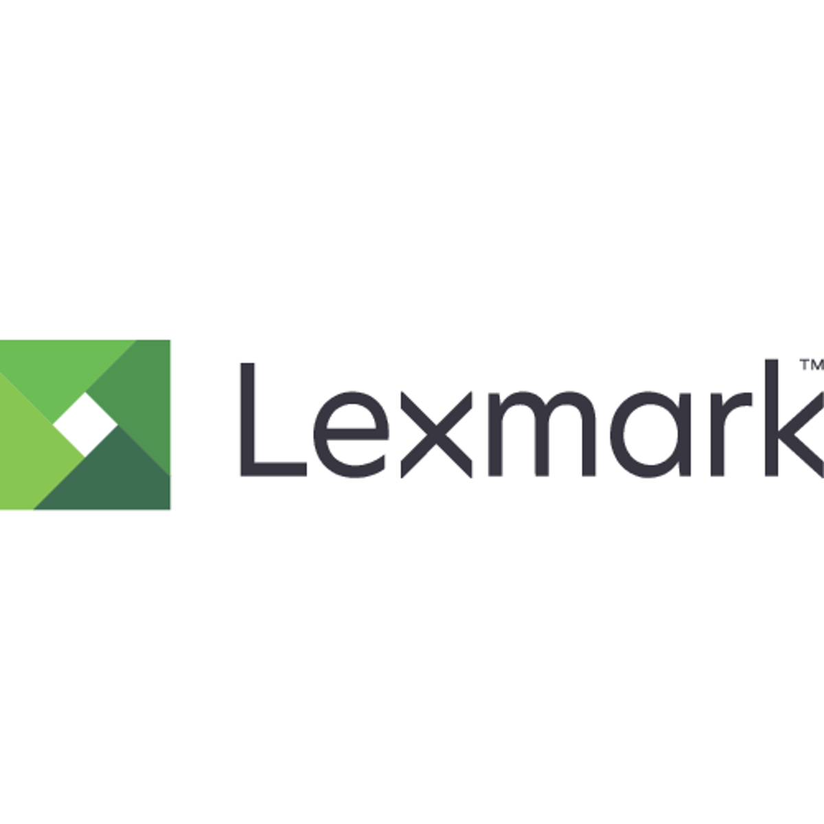 Logo Lexmark z zielonym symbolem geometrycznym po lewej stronie.