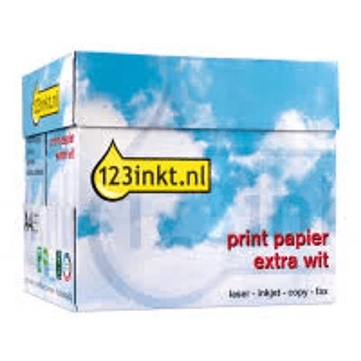 Pudełko papieru do druku ozdobione chmurami i niebieskim niebem.