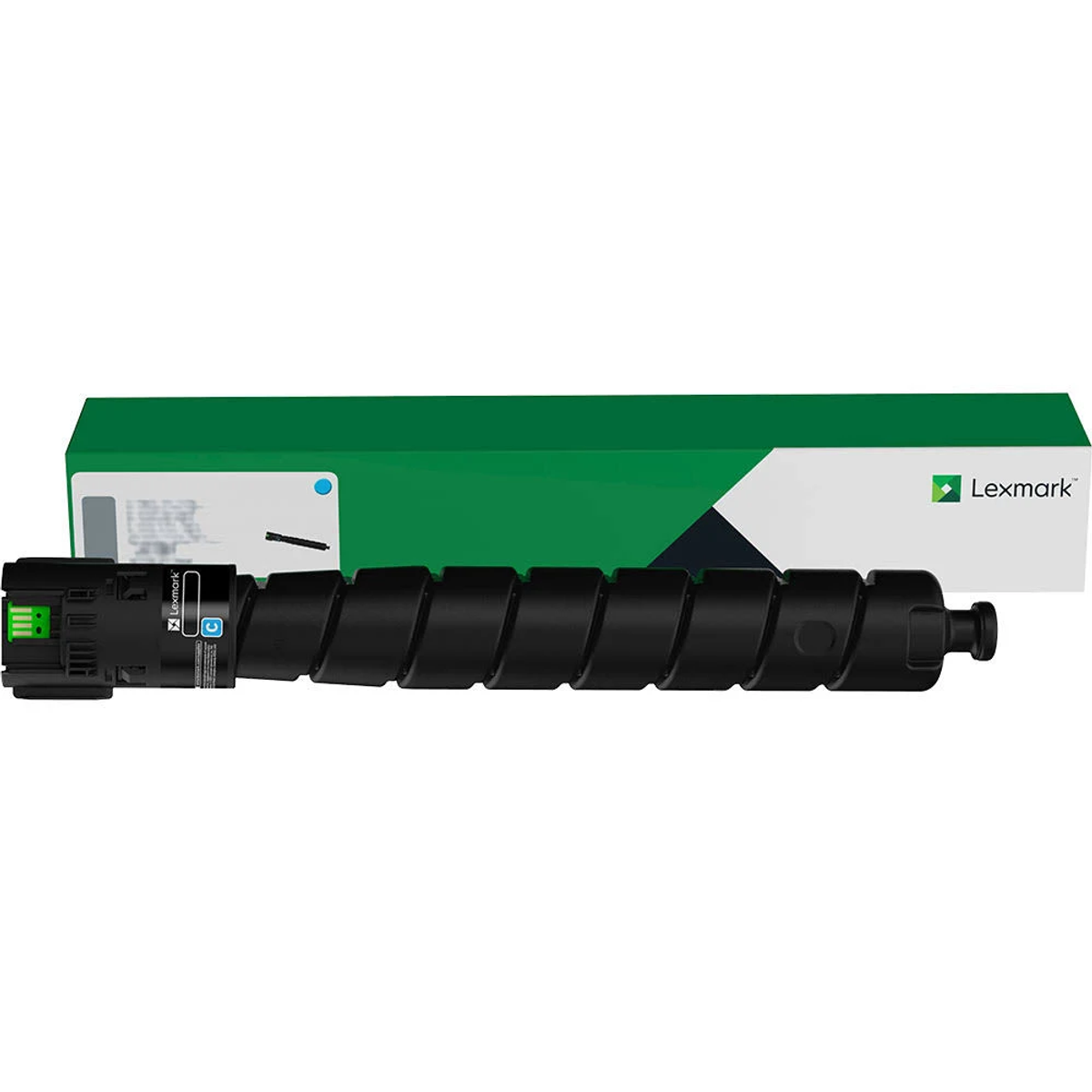 Czarny toner Lexmark w zielono-białym pudełku.