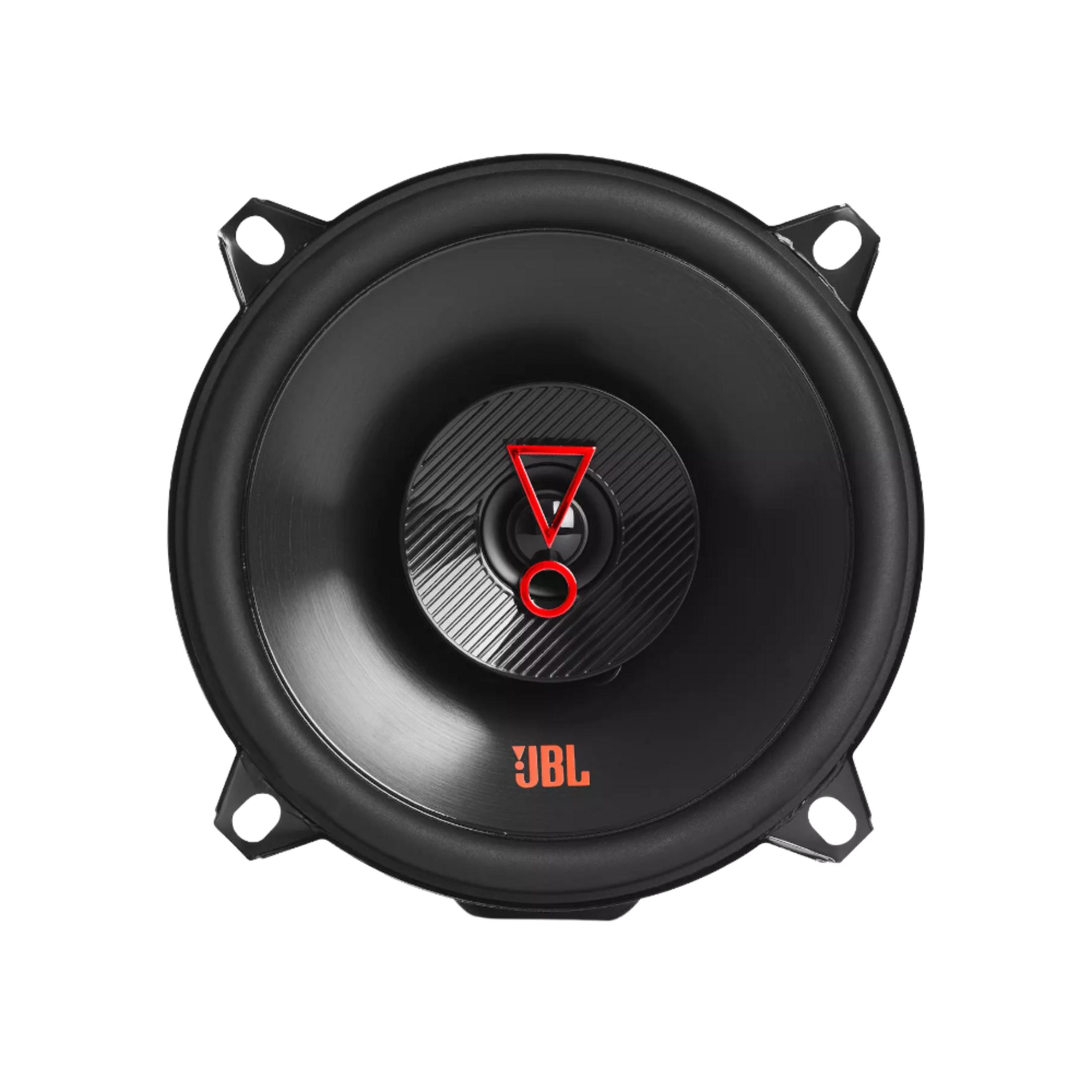 Schwarzer Lautsprecher mit rotem JBL-Logo und Warnsymbol.