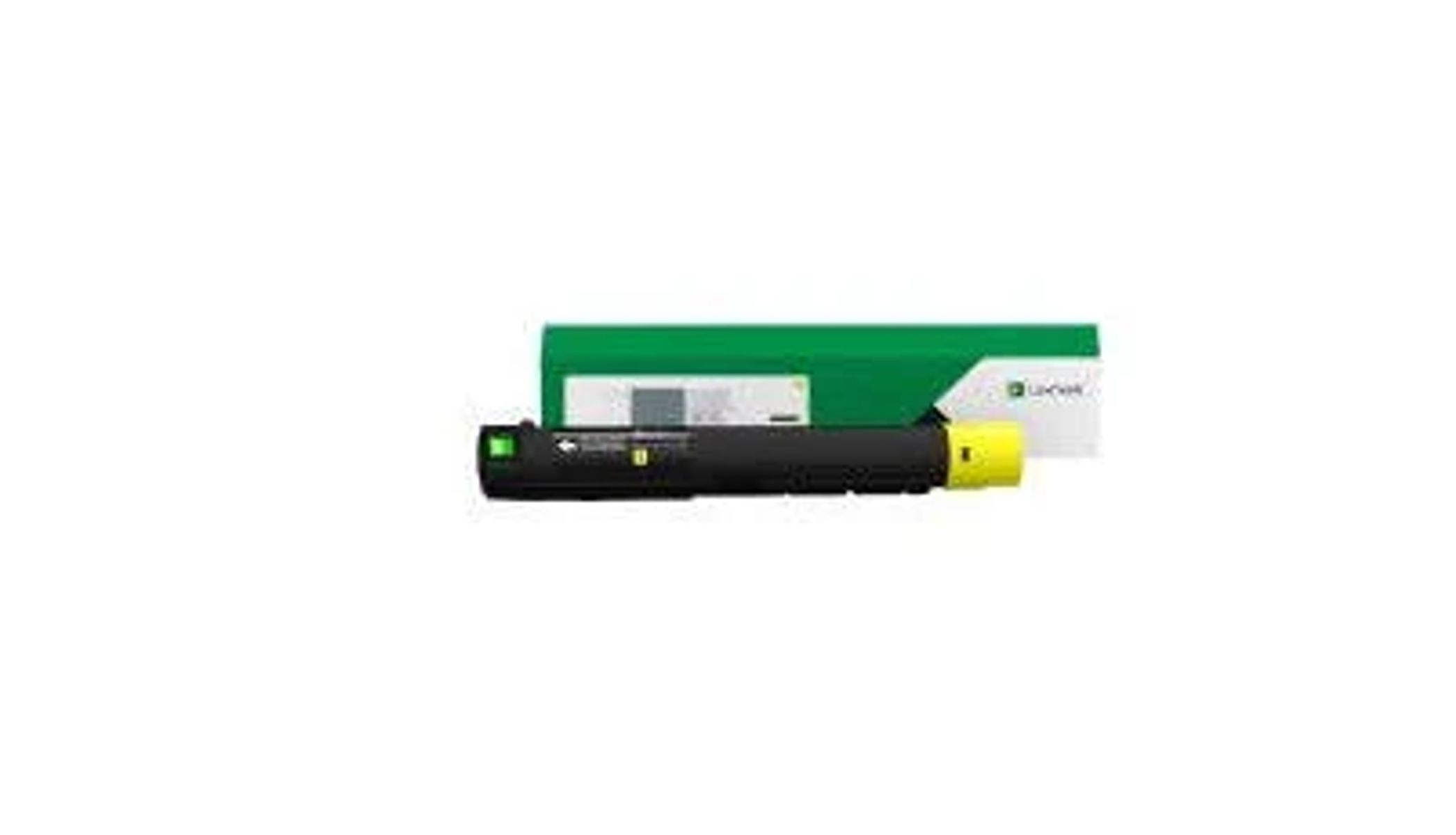 Cartuccia toner nera con manico giallo e confezione verde.