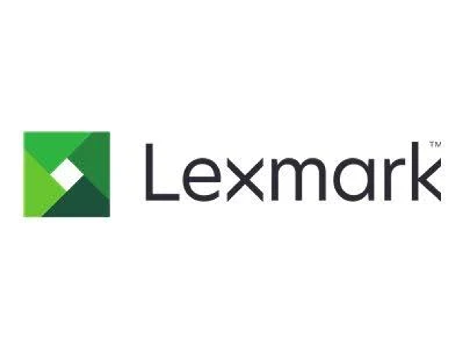 Logo Lexmark con quadrato verde e testo.