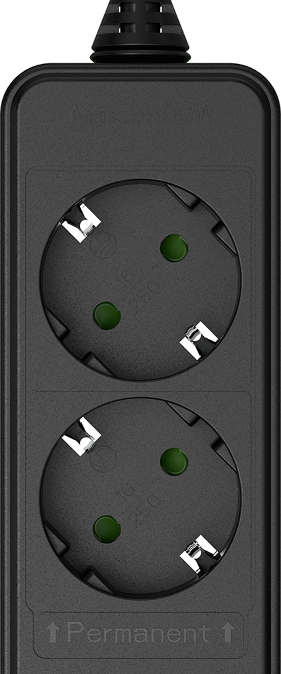 Multipresa nera con due prese, 3500W Max.