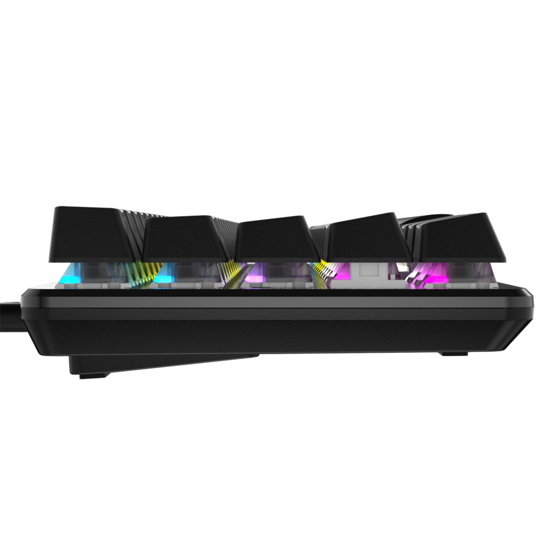 Black keyboard with RGB illuminated keys.