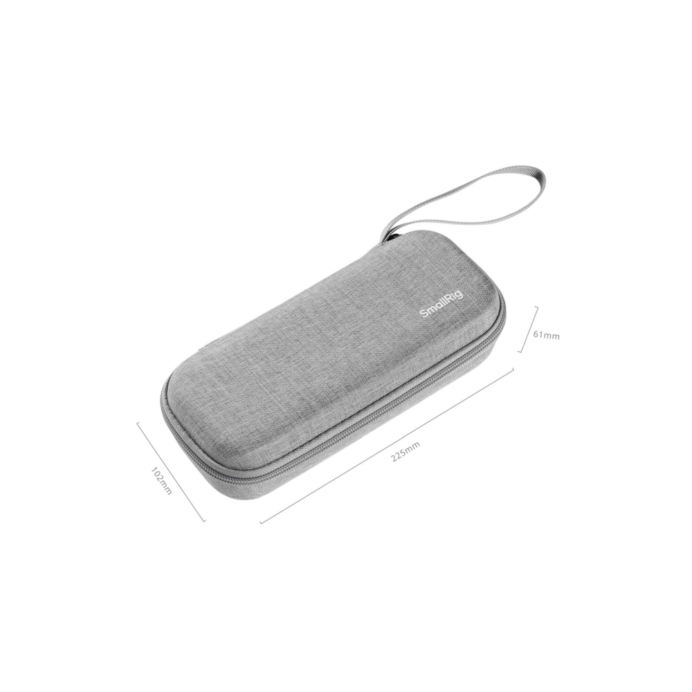 Grijze SmallRig etui met rits en lus. Afmetingen: 225x102x61mm.