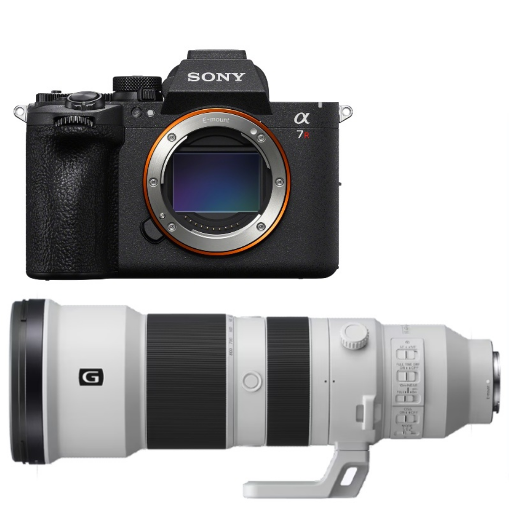 Sony Alpha 7R camera met lens, wit en zwart.