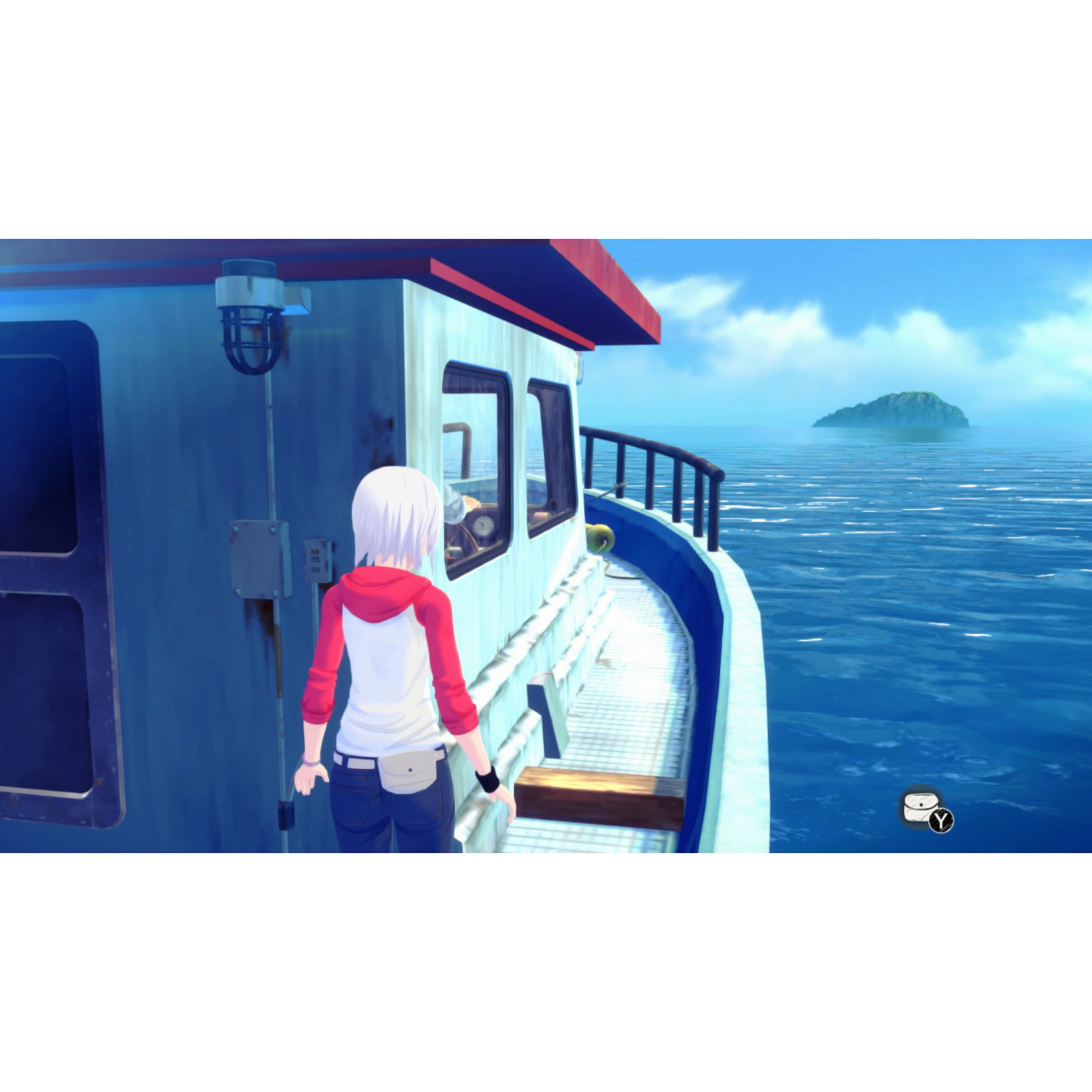 A person on a boat looks out at an island in the ocean.