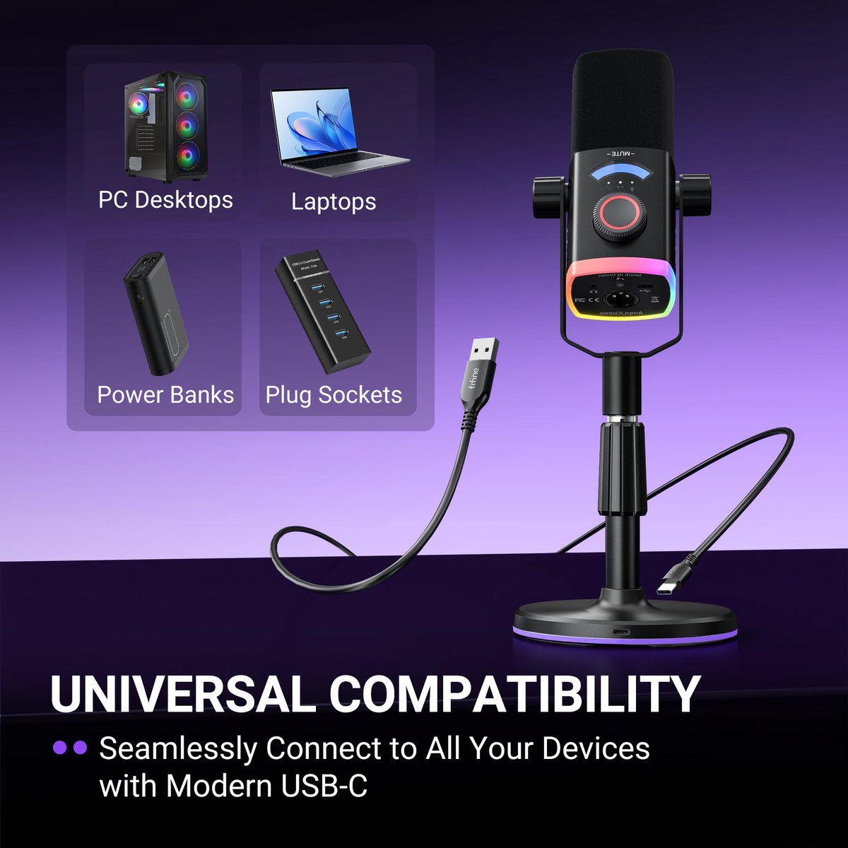 PC, ordinateurs portables, batteries externes, prises, micro USB-C.
