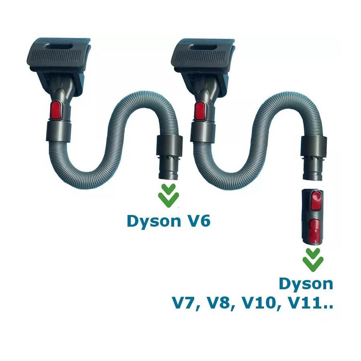 Due adattatori tubo Dyson grigi con pulsanti rossi per V6 e V7/V8/V10/V11.