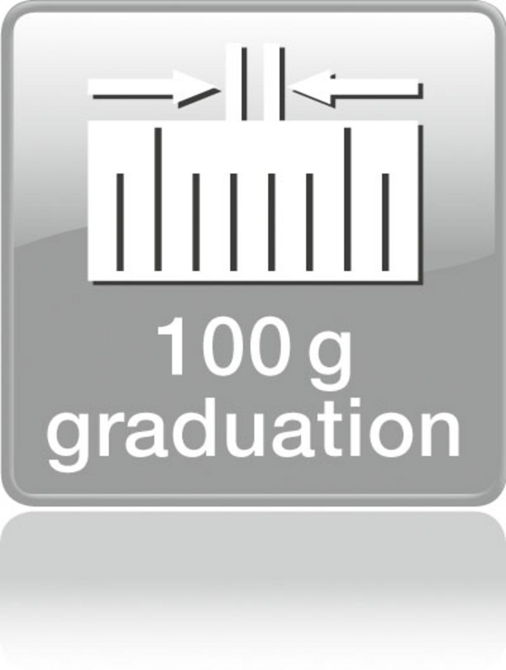 Symbole de graduation 100g avec flèches et échelle.