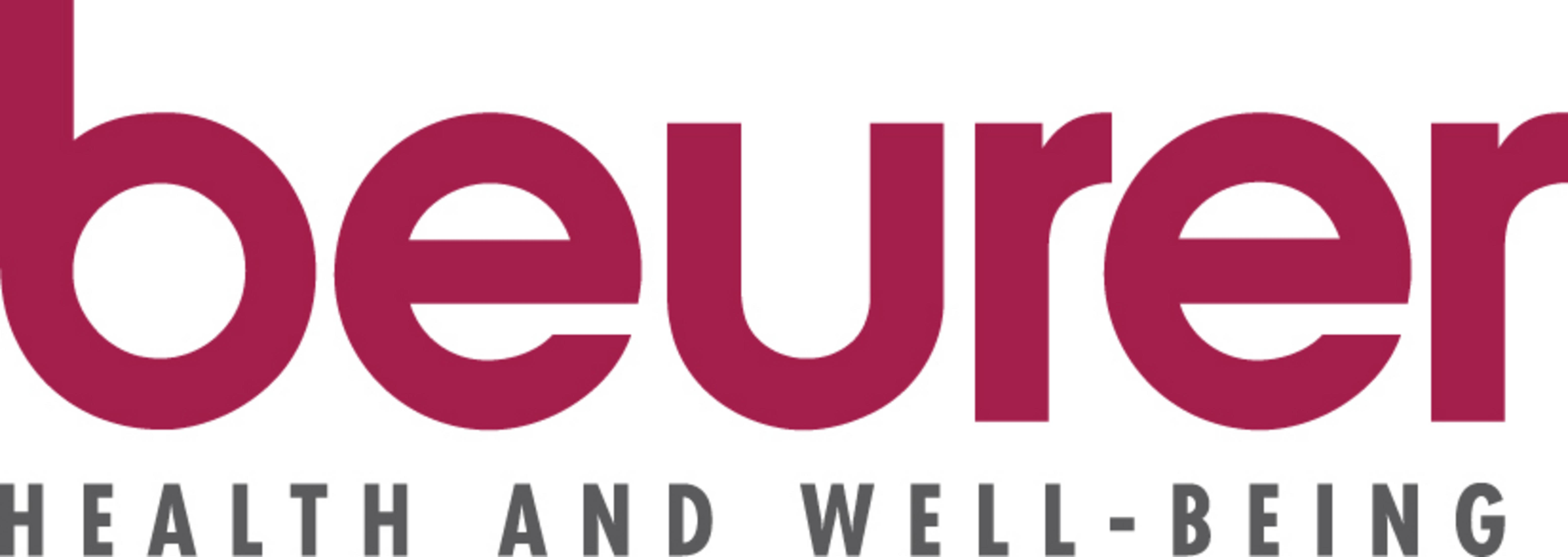 Le logo affiche 'beurer' en rose au-dessus de 'HEALTH AND WELL-BEING' en gris.