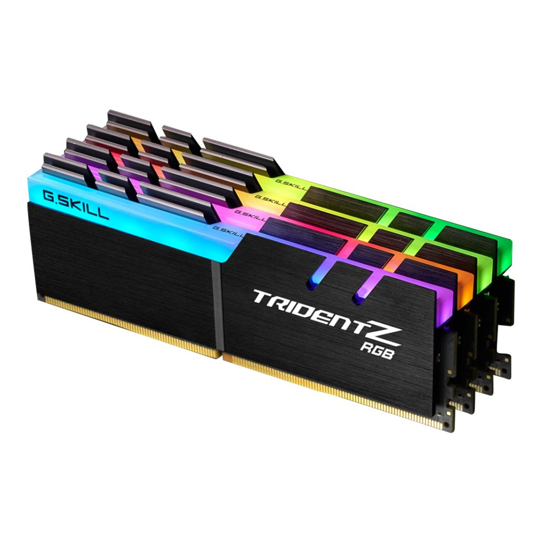 Un modulo RAM G.Skill TridentZ RGB nero con luce blu ed effetti arcobaleno.