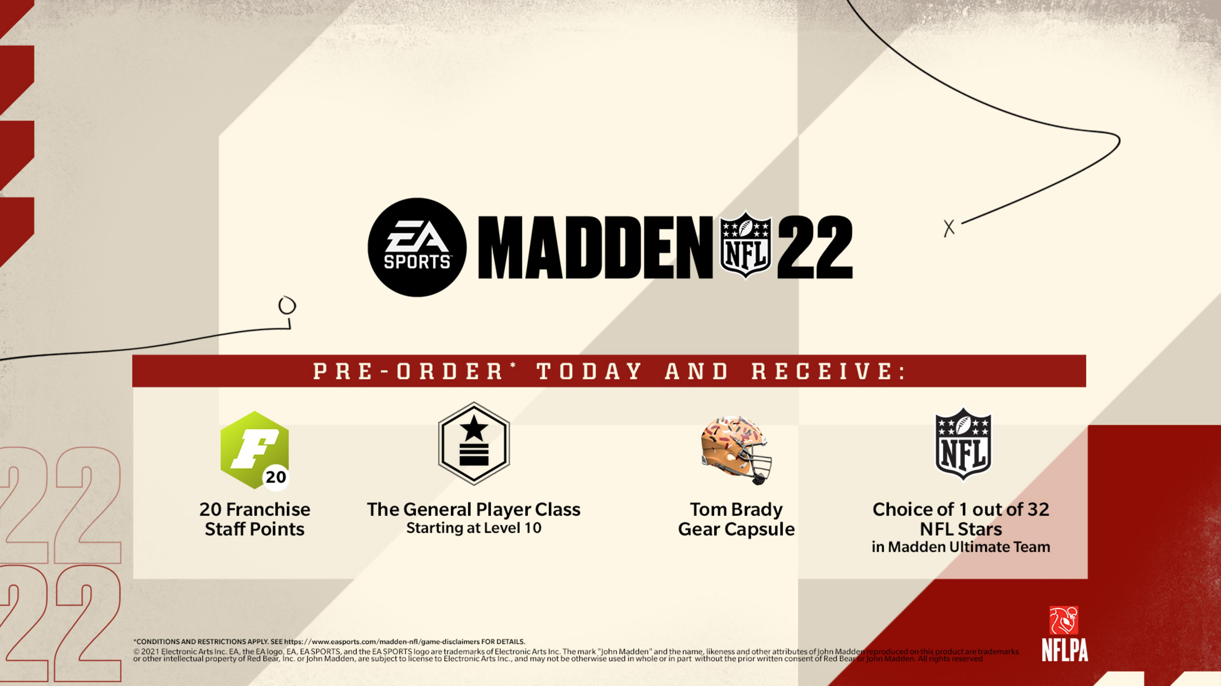 Bonus preordine Madden 22: 20 punti staff, classe giocatore, capsula Tom Brady e stelle NFL.