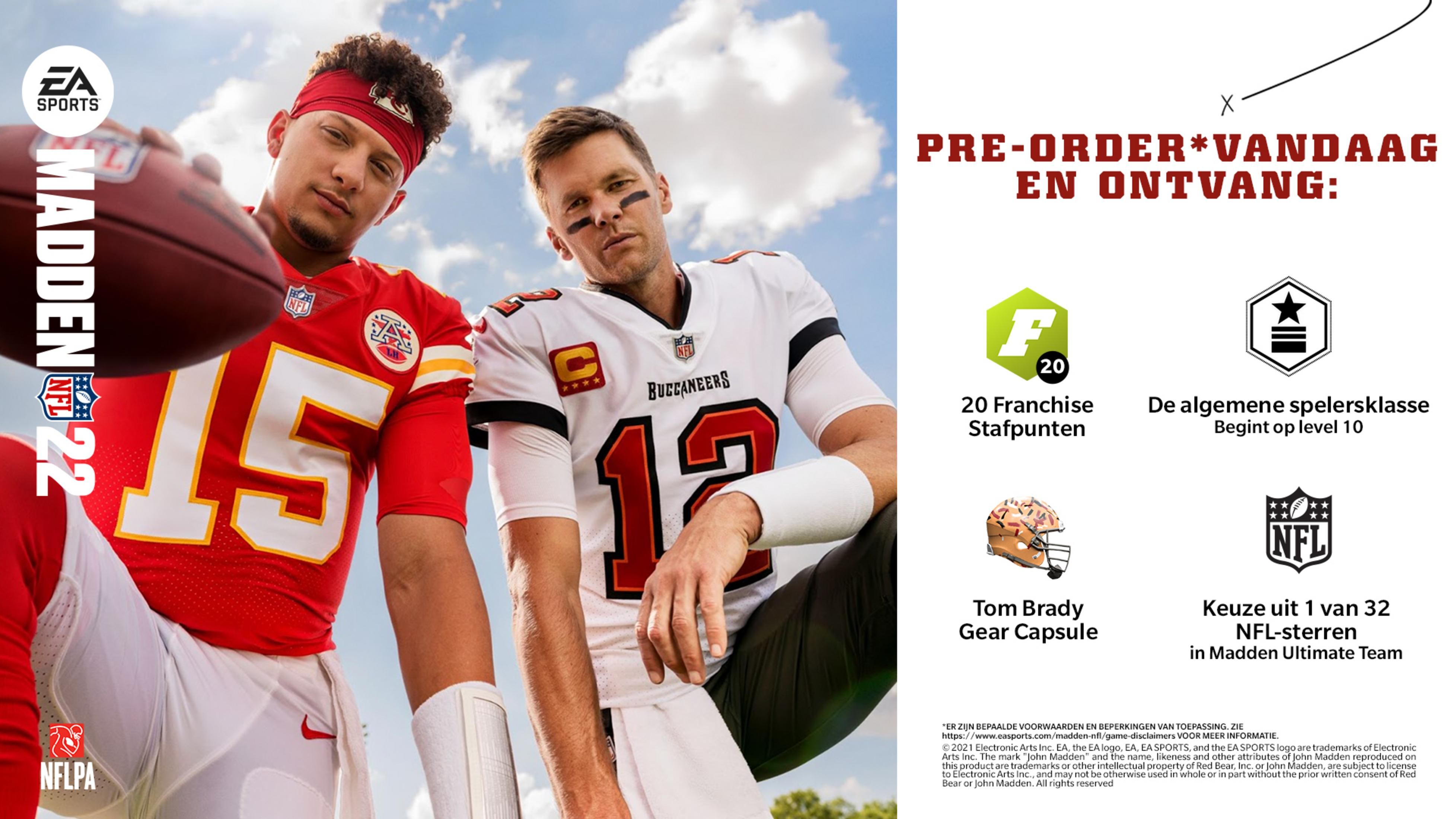 Copertina di Madden 22 con Patrick Mahomes e Tom Brady, con bonus in gioco.