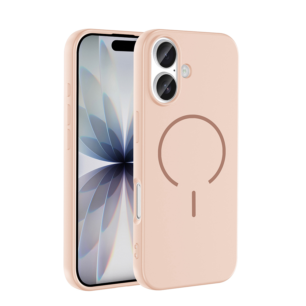 Mıknatıslı halka gösteren kılıflı açık pembe iPhone.