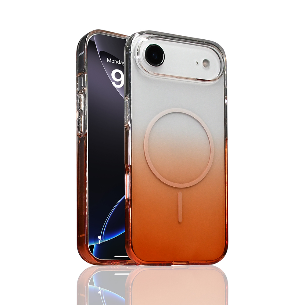Beyazdan turuncuya geçişli şeffaf telefon kılıfı, bir telefon kılıfını gösteriyor.