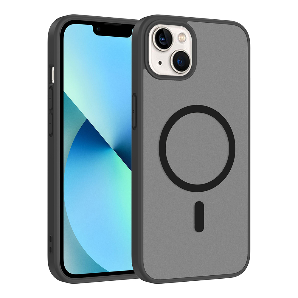 Telefonun yanında siyah halka ve çizgi desenli gri iPhone kılıfı.