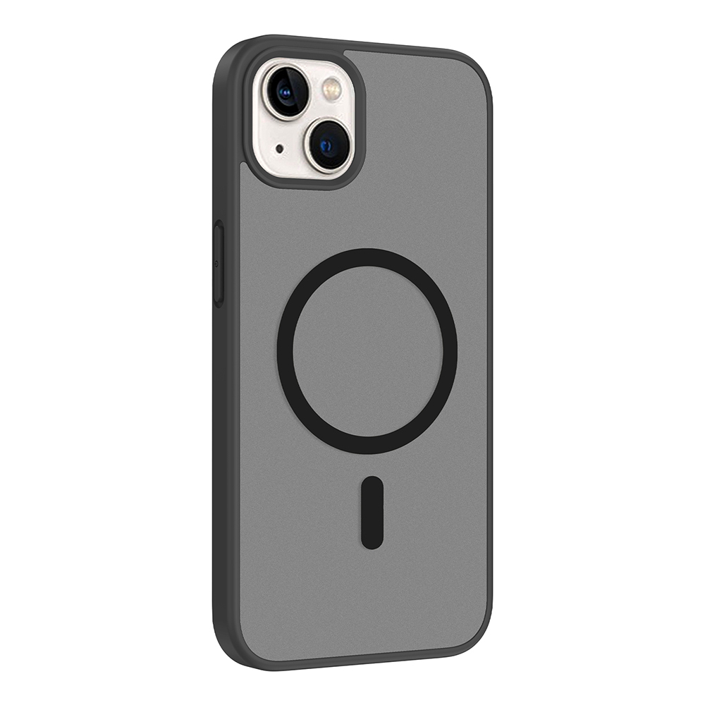 Siyah halka ve çizgi desenli gri iPhone kılıfı.