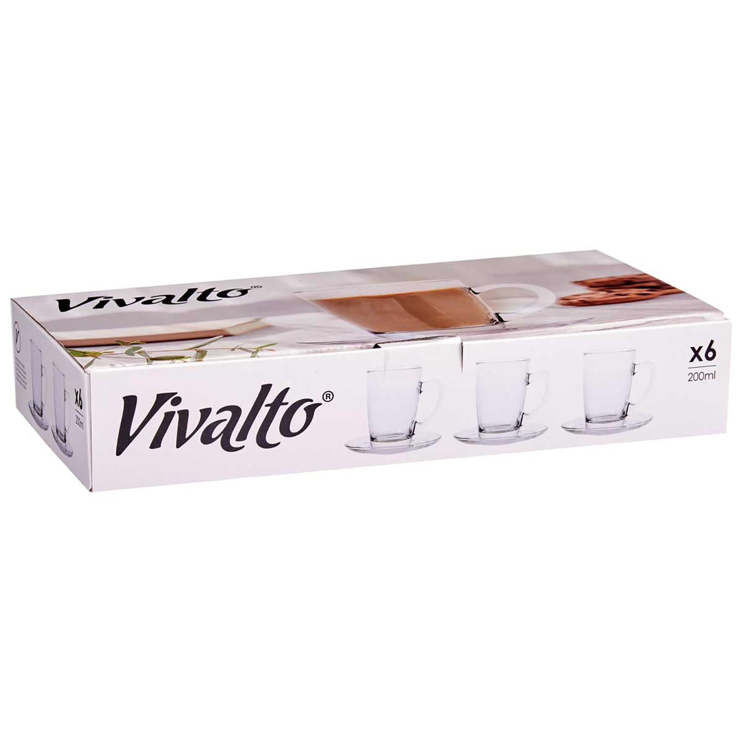 Caja de 6 tazas de espresso de vidrio con platillos, 200ml.