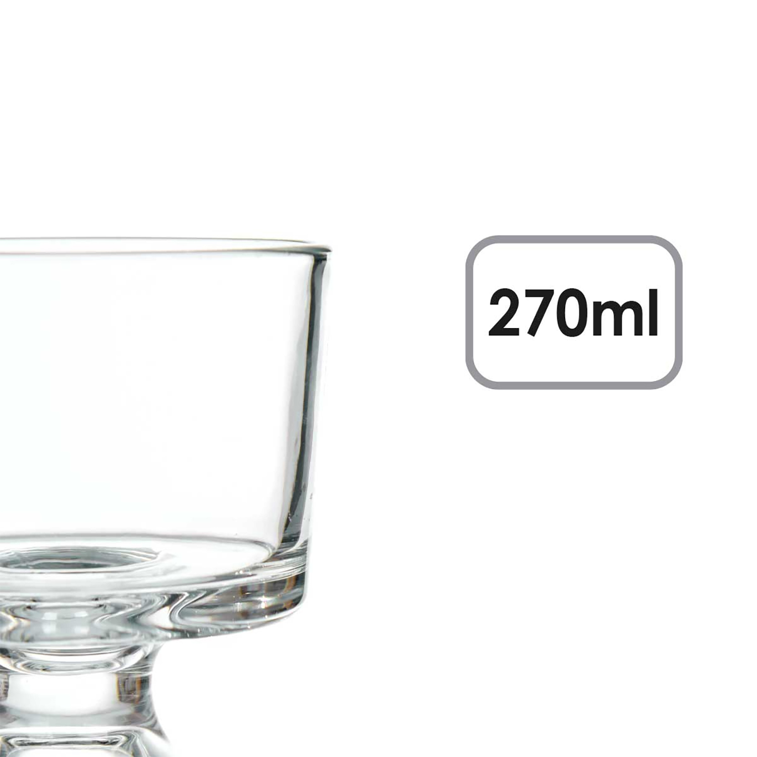 Un bicchiere con testo 270ml su sfondo bianco.