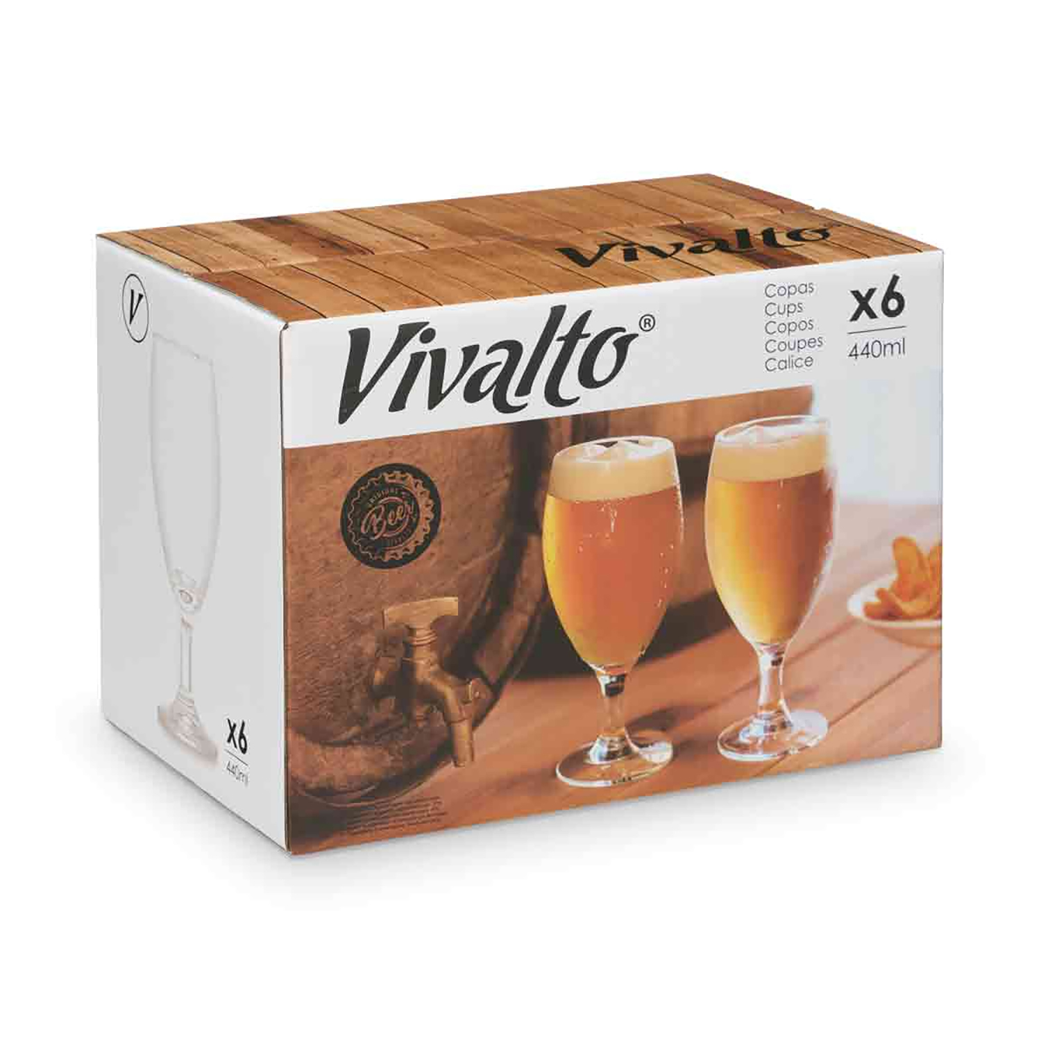 Bicchieri Vivalto: 6 bicchieri con design a botte, 440ml.