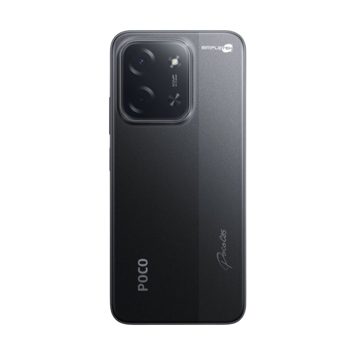 Smartphone nero con fotocamera da 50MP, logo POCO e testo "Poco C55".