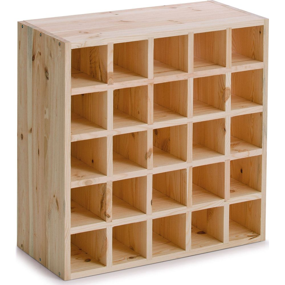 Un organizer in legno con 25 vani, perfetto per bottiglie o contenitori.