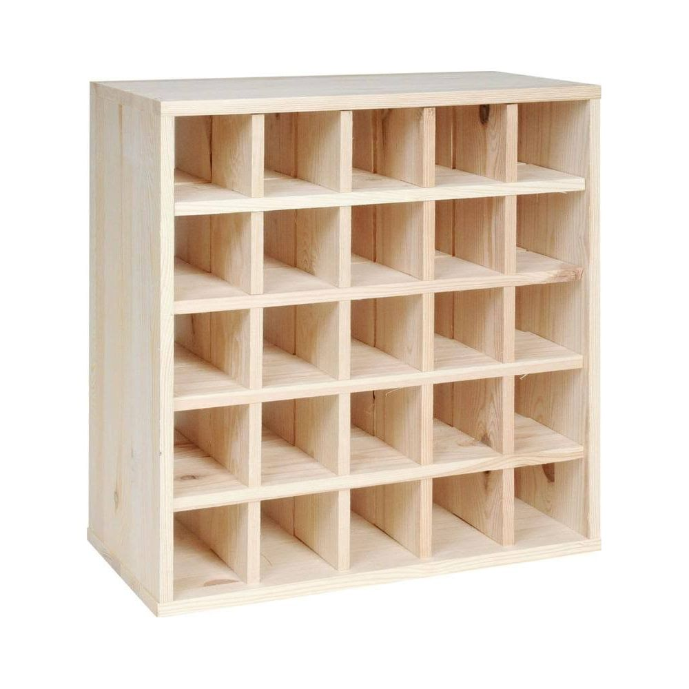 Un mobiletto in legno chiaro con 20 scomparti, 4 file e 5 colonne.