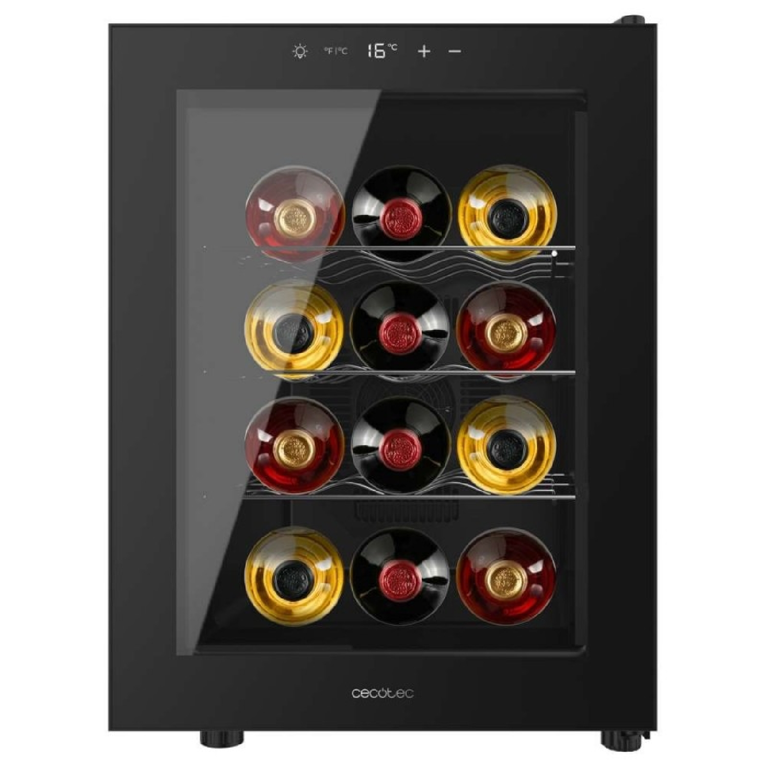 Cantinetta vino nera con porta in vetro, contiene 12 bottiglie.