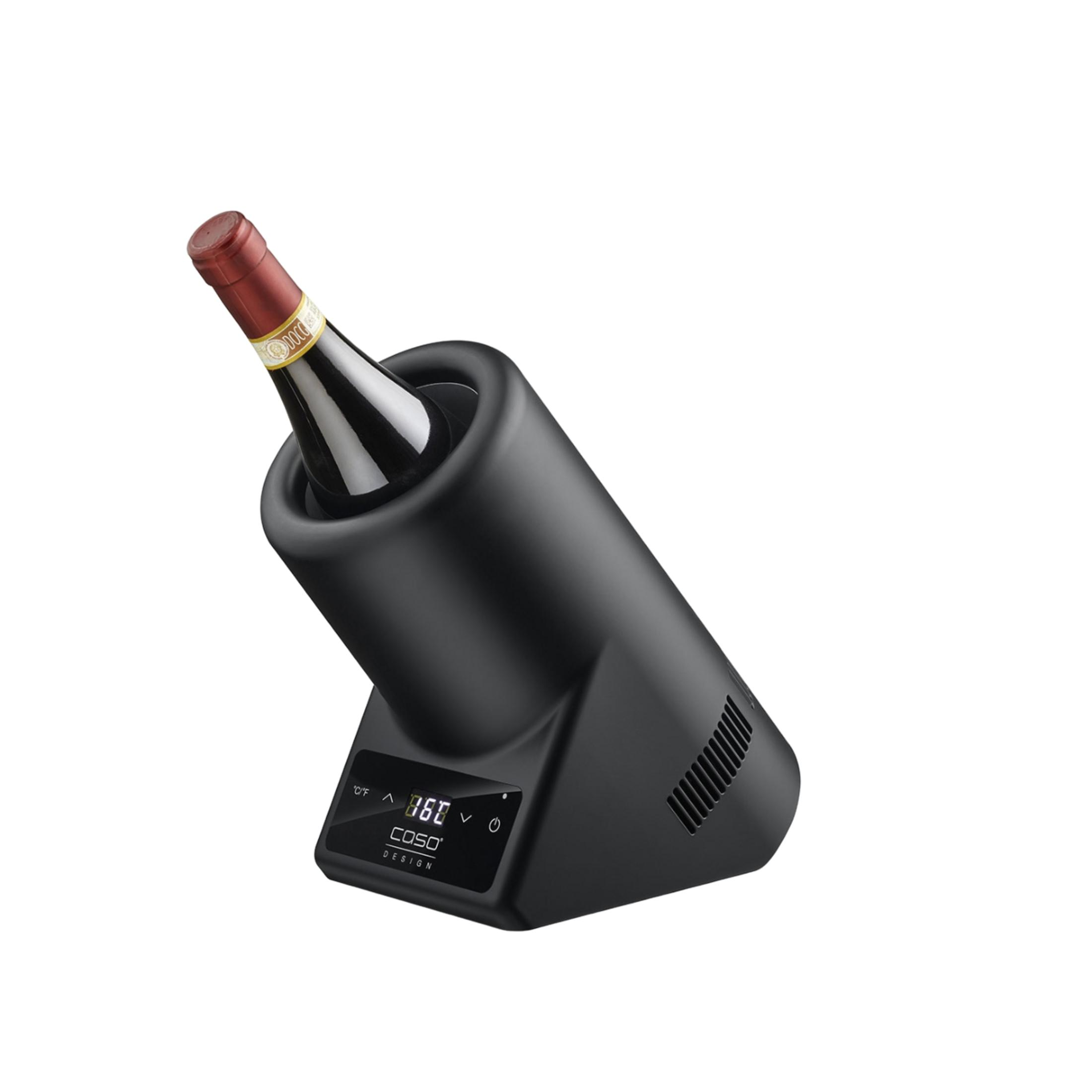 Raffredda vino nero con bottiglia di vino, display digitale mostra 36F.