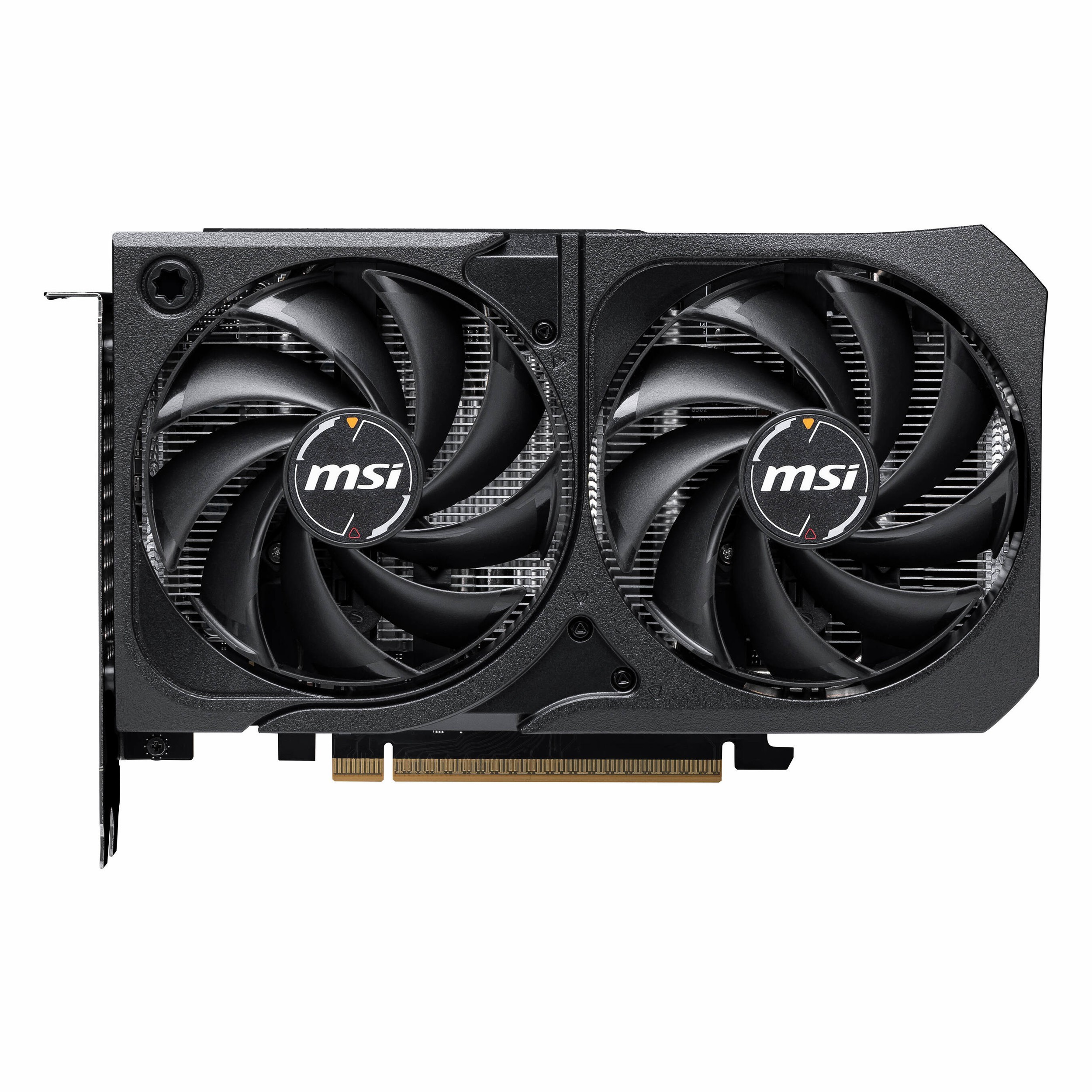 MSI logolu, iki fanlı siyah grafik kartı beyaz arka planda.
