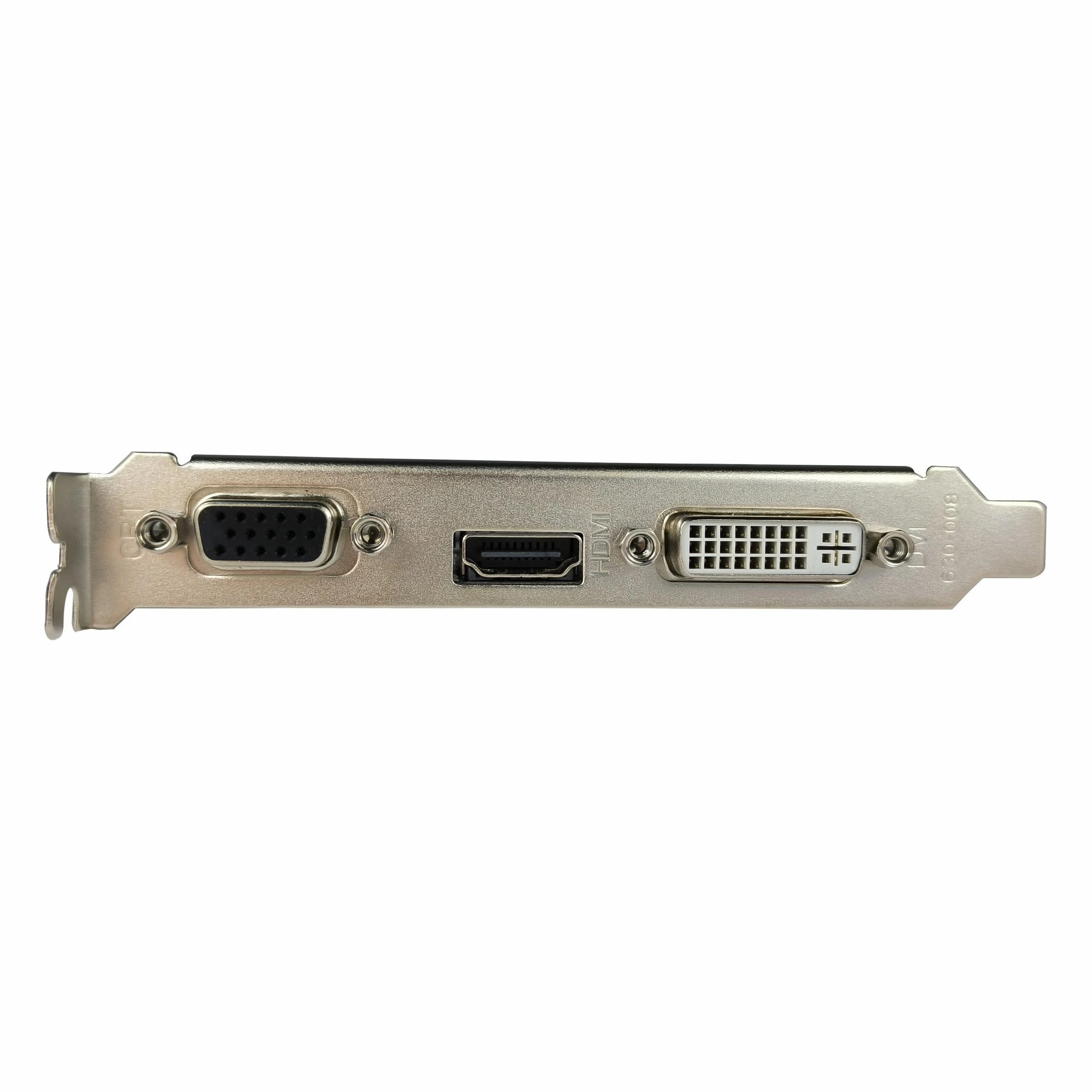 VGA, HDMI ve DVI bağlantı noktalarına sahip grafik kartı, beyaz arka plan.
