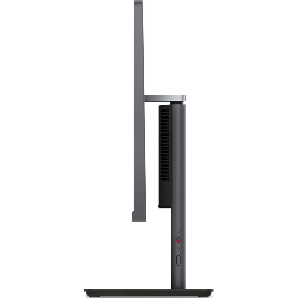 Monitor grigio di lato con prese d'aria e pulsanti sul supporto.