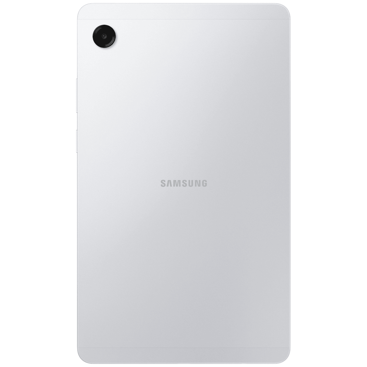 Reverso de una tablet Samsung blanca con lente de cámara y logo.