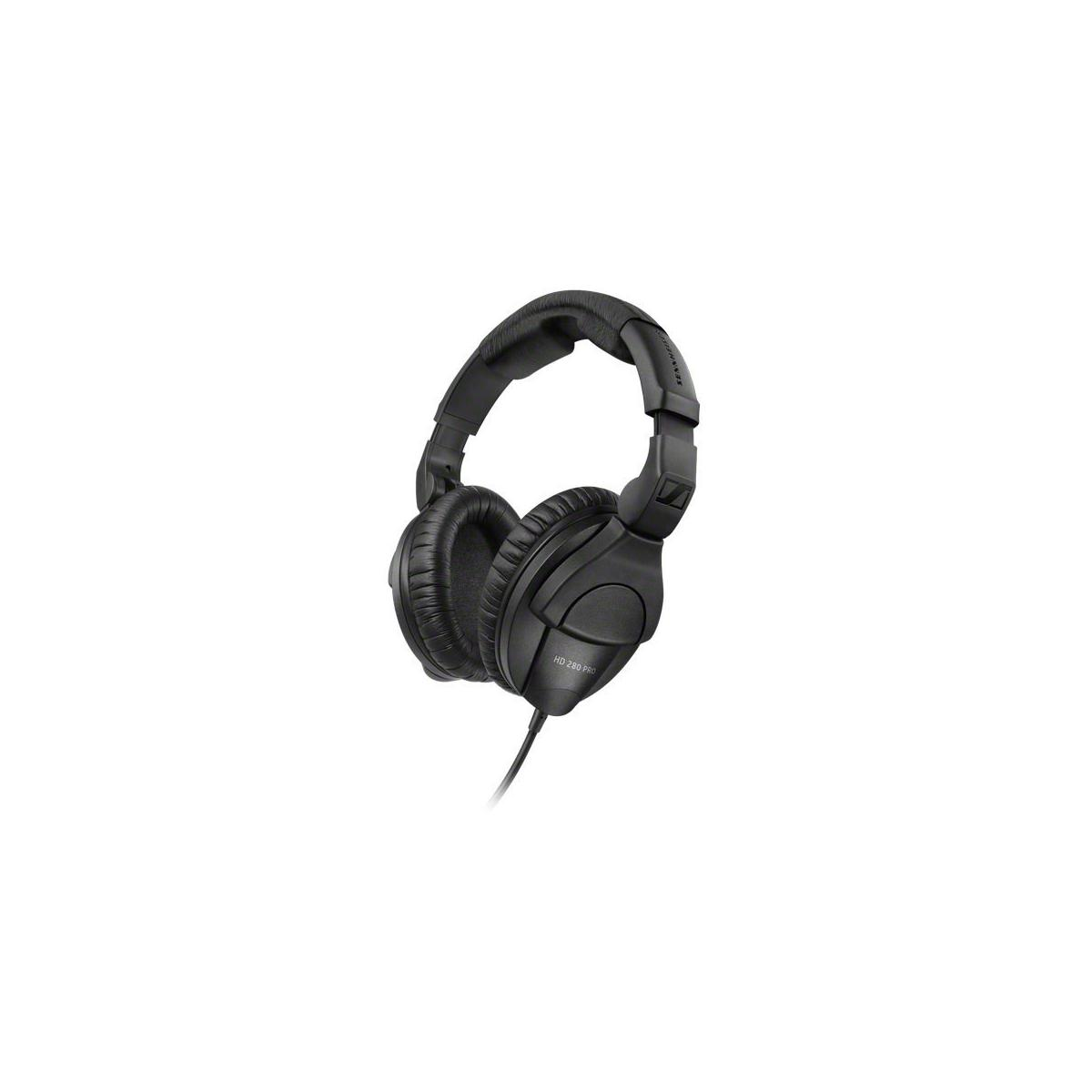 Czarne słuchawki Sennheiser HD 280 Pro na białym tle.