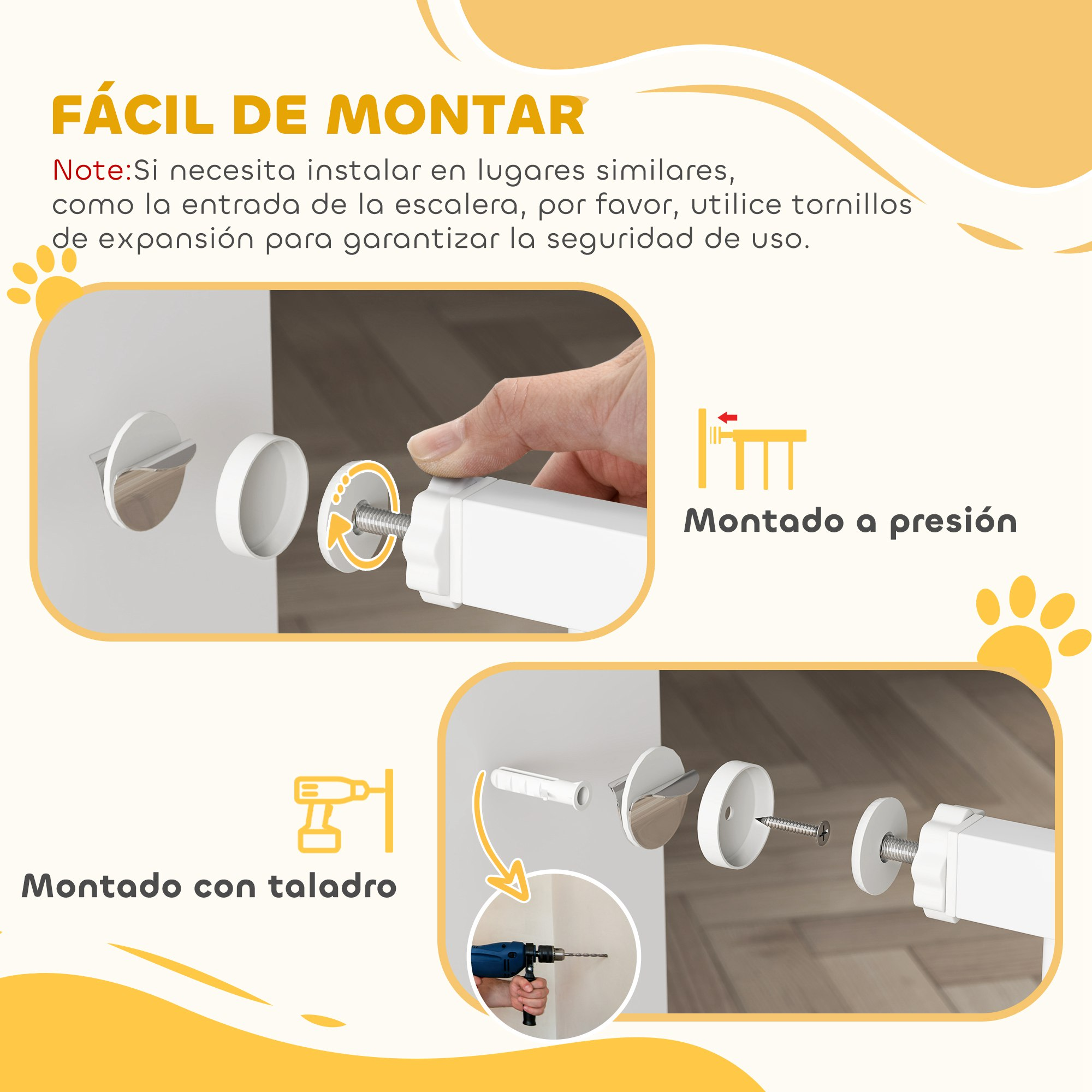 Instrucciones para montar un portón blanco a presión o con taladro.