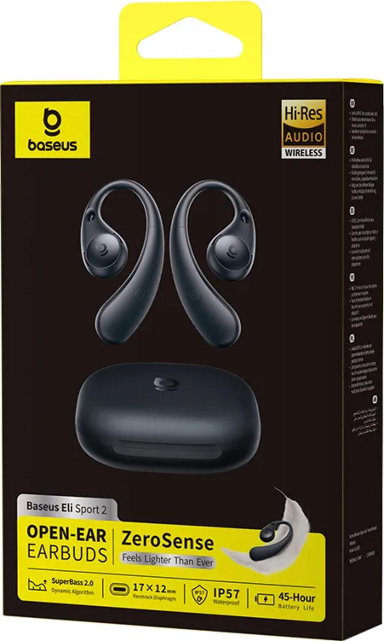 Baseus Eli Sport 2 offene Ohrhörer in Schwarz mit Ladecase, Hi-Res Audio Wireless.