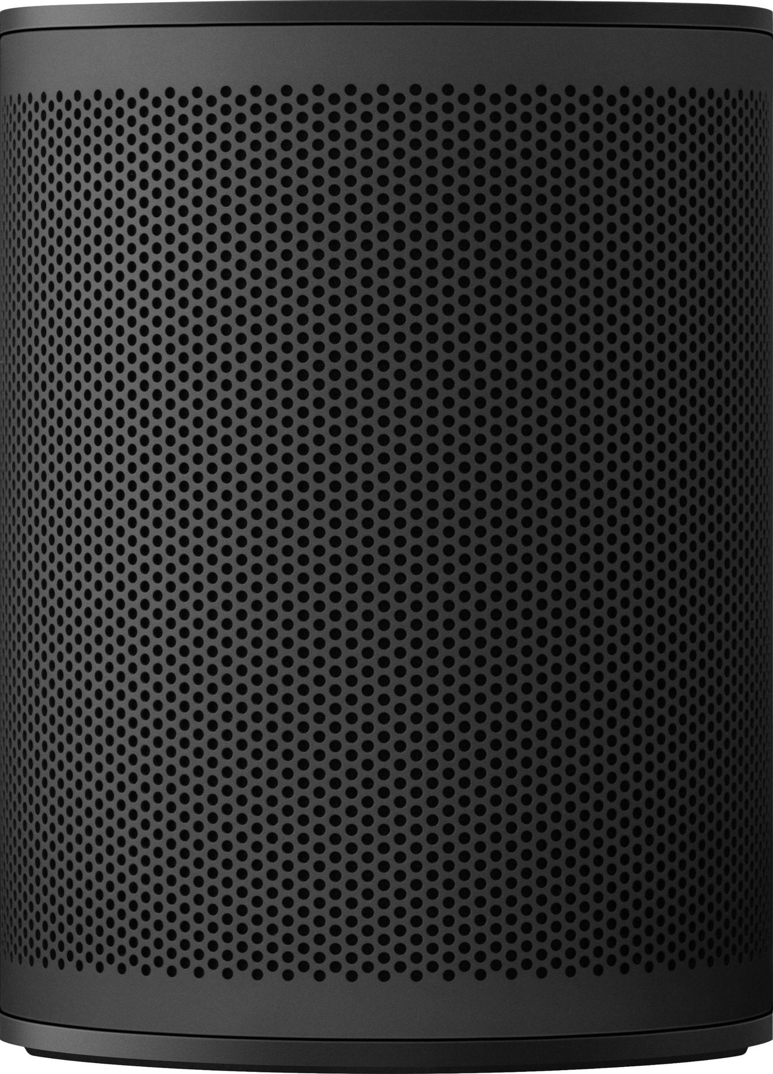 Un altavoz cilíndrico negro con frente perforado.