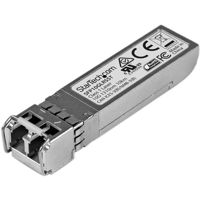 Transceiver SFP argento con etichetta: StarTech.com SFP10GLRSST, 10G 1310nm 10km.